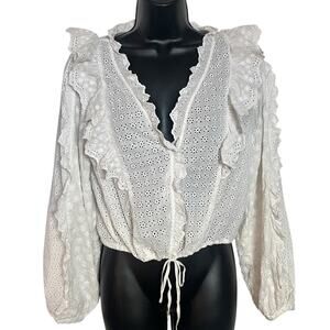 UNSUBSCRIBED EYELET LACE BLOUSE SIZE 4 RUFFLED PEASANT BOHO WESTERN FAIRY VGUC